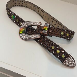 Nocona Leopard Print Belt with Rhinestones